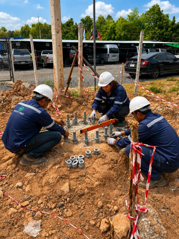 งานติดตั้งเสาไฟทางหลวงทรงกรวยเรียว Taper Steel Pole